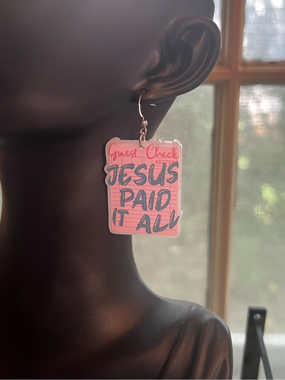 Jesus Paid It All Pink Guest Check Earrings - Picture 2 of 2